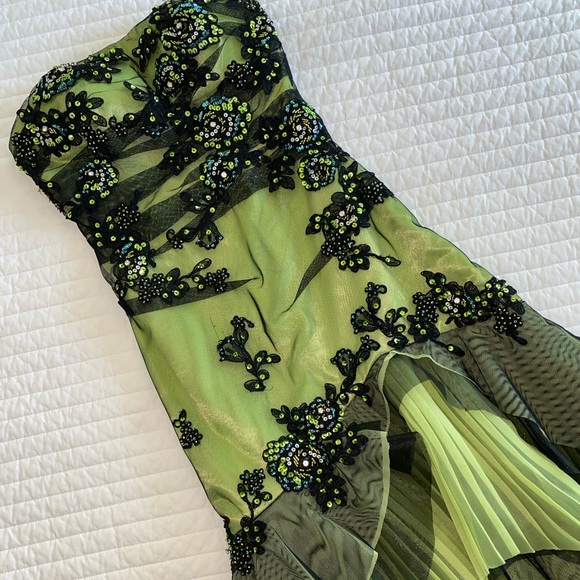 Y2K Interlude USA Prom Dress – Lime Green + Black Mesh – RARE - Picture 1 of 11